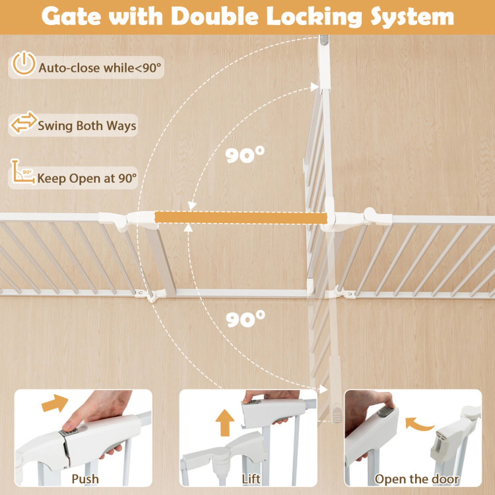 SUGIFT 8-Panel Extra Wide Adjustable Baby Gate and Pet Safety Fence 29.13-in Tall Ages 1-3 White/Black