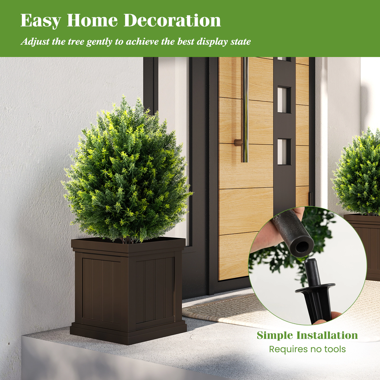 SlickBlue 2 Pieces Artificial Cypress Topiary Ball Trees with Ground Spike for Indoor and Outdoor
