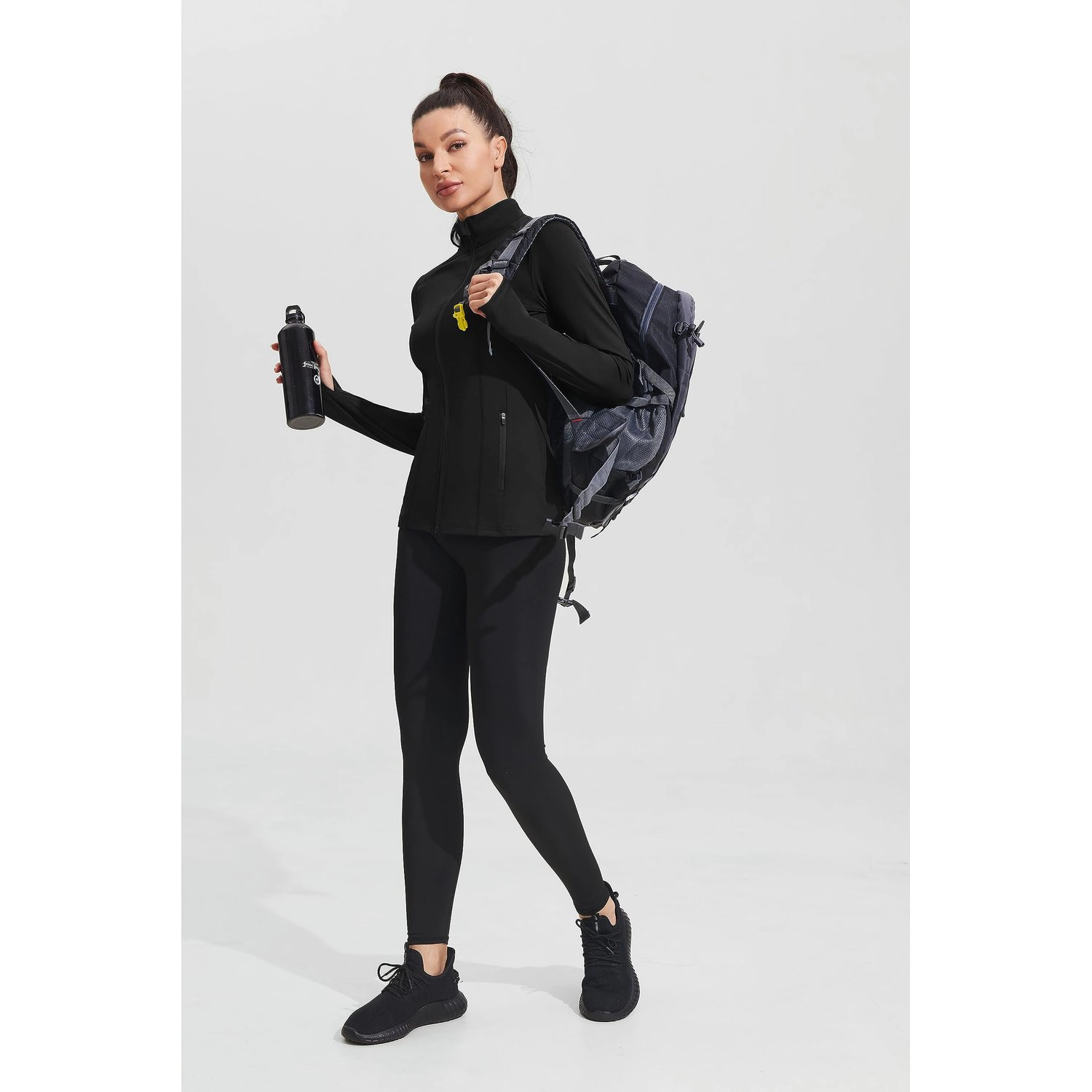 Pinspark Womens Solid Long Sleeve Softshell Jackets Fall Full Zip Stand Collar Coats