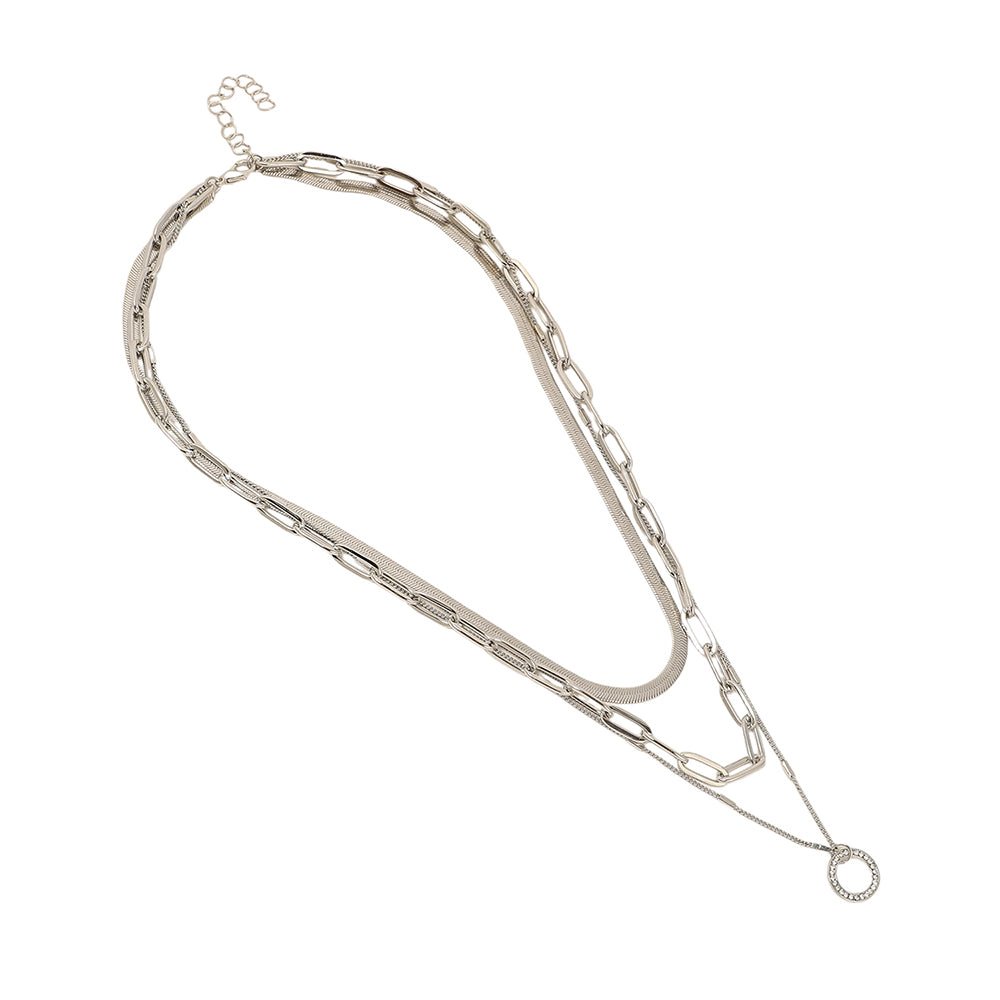 SOHI Women's Metallic Silver the Halo Snakechain Multi-Layer Necklace
