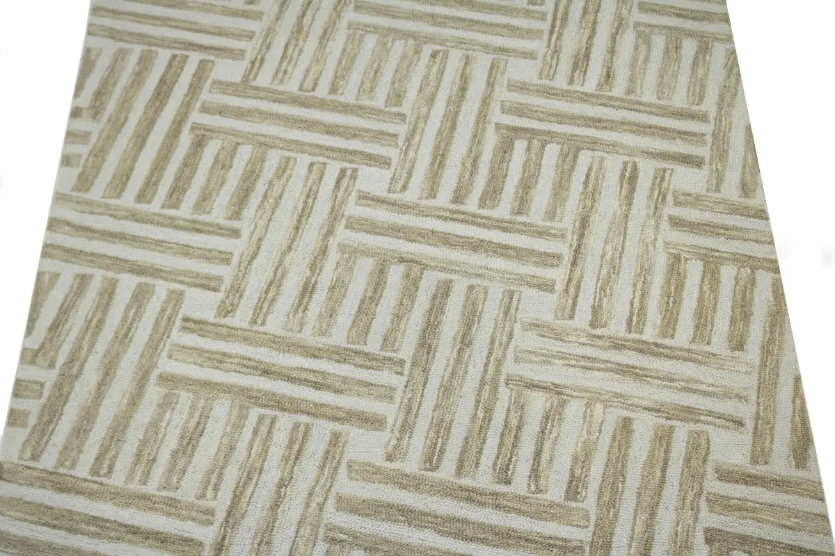 Magic Rugs Brown Geometric 5X8 Hand-Tufted Modern Rug