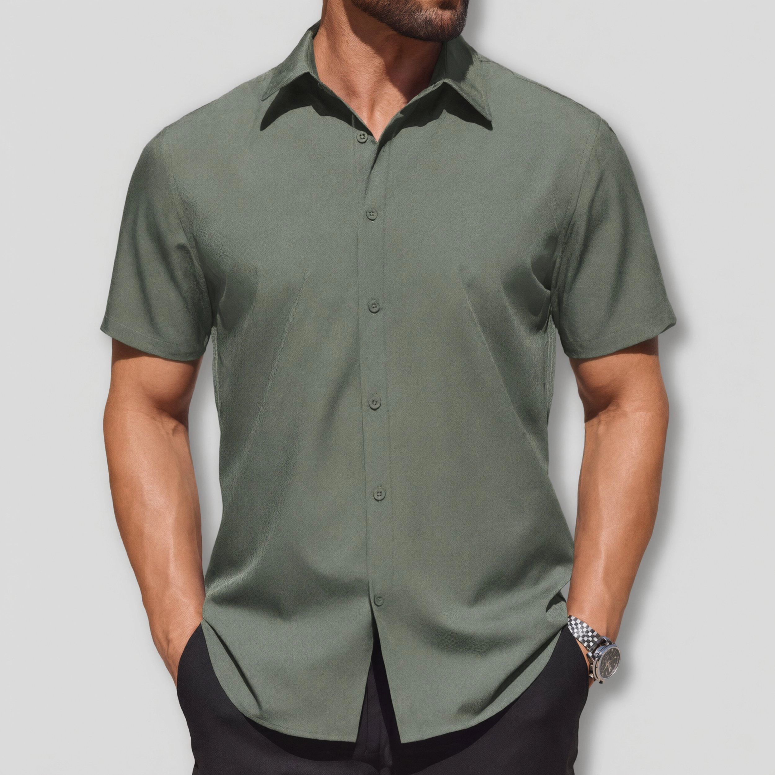 COOFANDY Mens Short Sleeve Button Down Shirts Dressy Casual Solid Color  Tops
