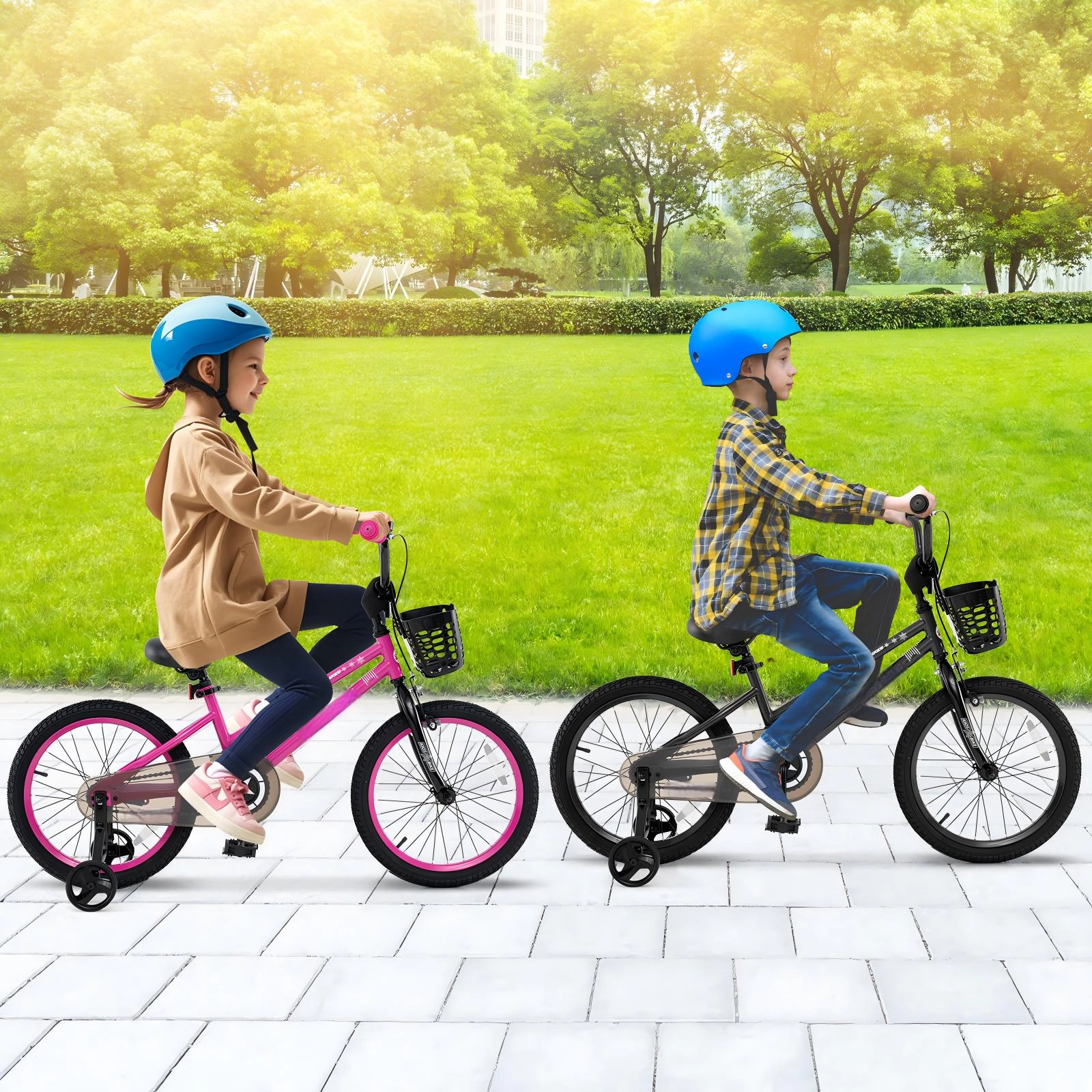 SUGIFT Dual-Brake 16-Inch Kids Bike with Basket and Training Wheels 145-lb Capacity Ages 4-7 Years Black