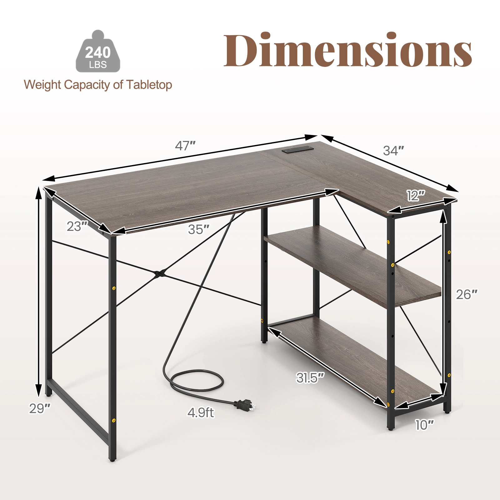 SlickBlue L-Shaped Computer Desk with Storage Shelves