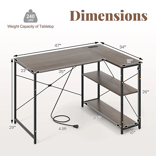 SlickBlue L-Shaped Computer Desk with Storage Shelves