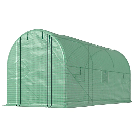 HONGGE Hoop House Greenhouse Walk-in Tunnel Greenhouse with 2 Support Rods Zippered Roll-up Mesh Door 14.6'x6.5'x6.6'