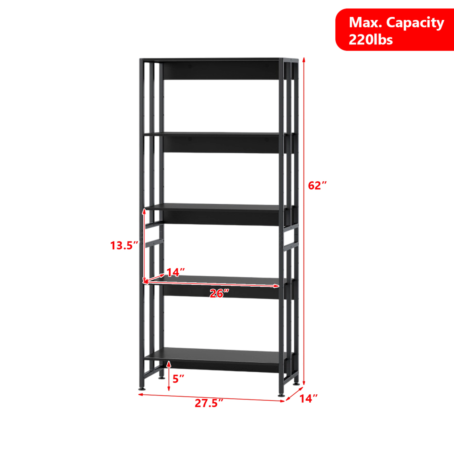 Hivvago 5-Level Bookshelf with Adjustable and Tiltable Storage Shelves