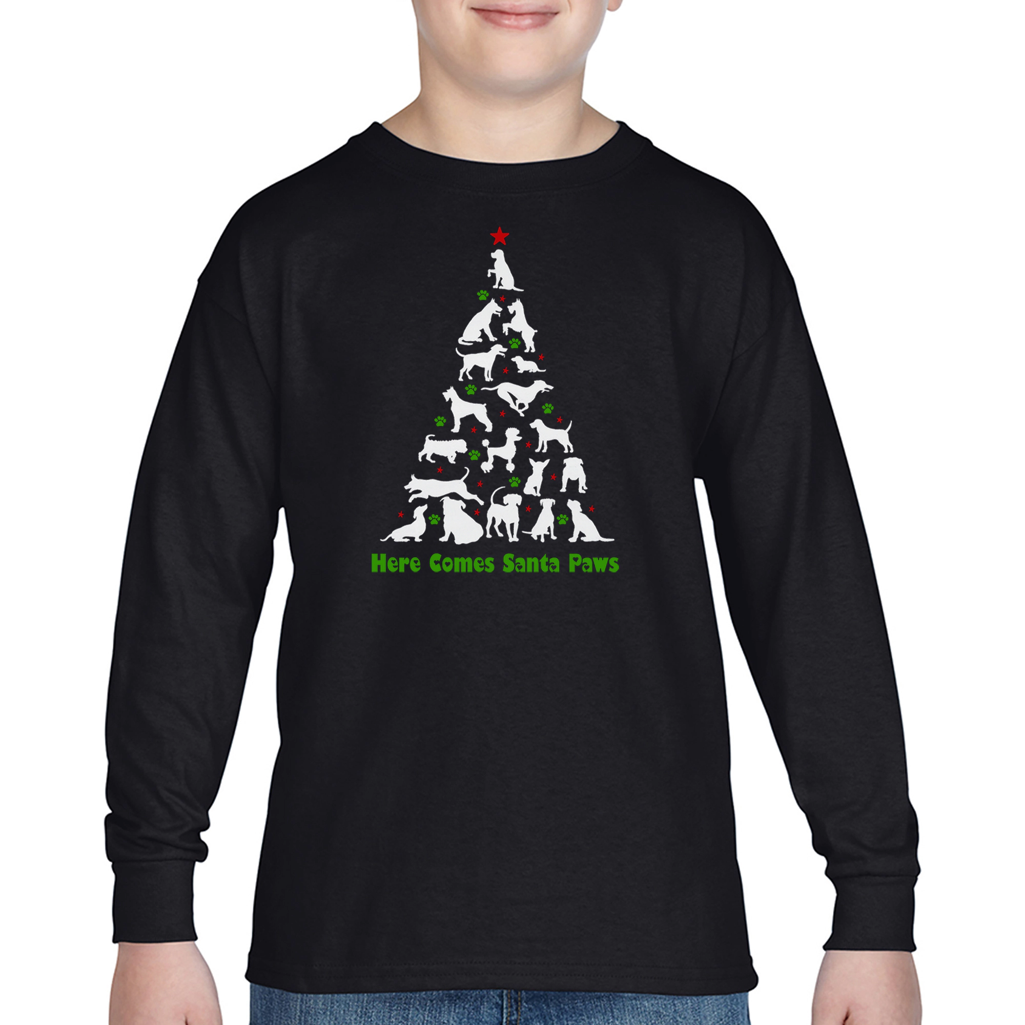 LA Pop Art Boys Long Sleeve T-Shirt - Here Comes Santa Paws