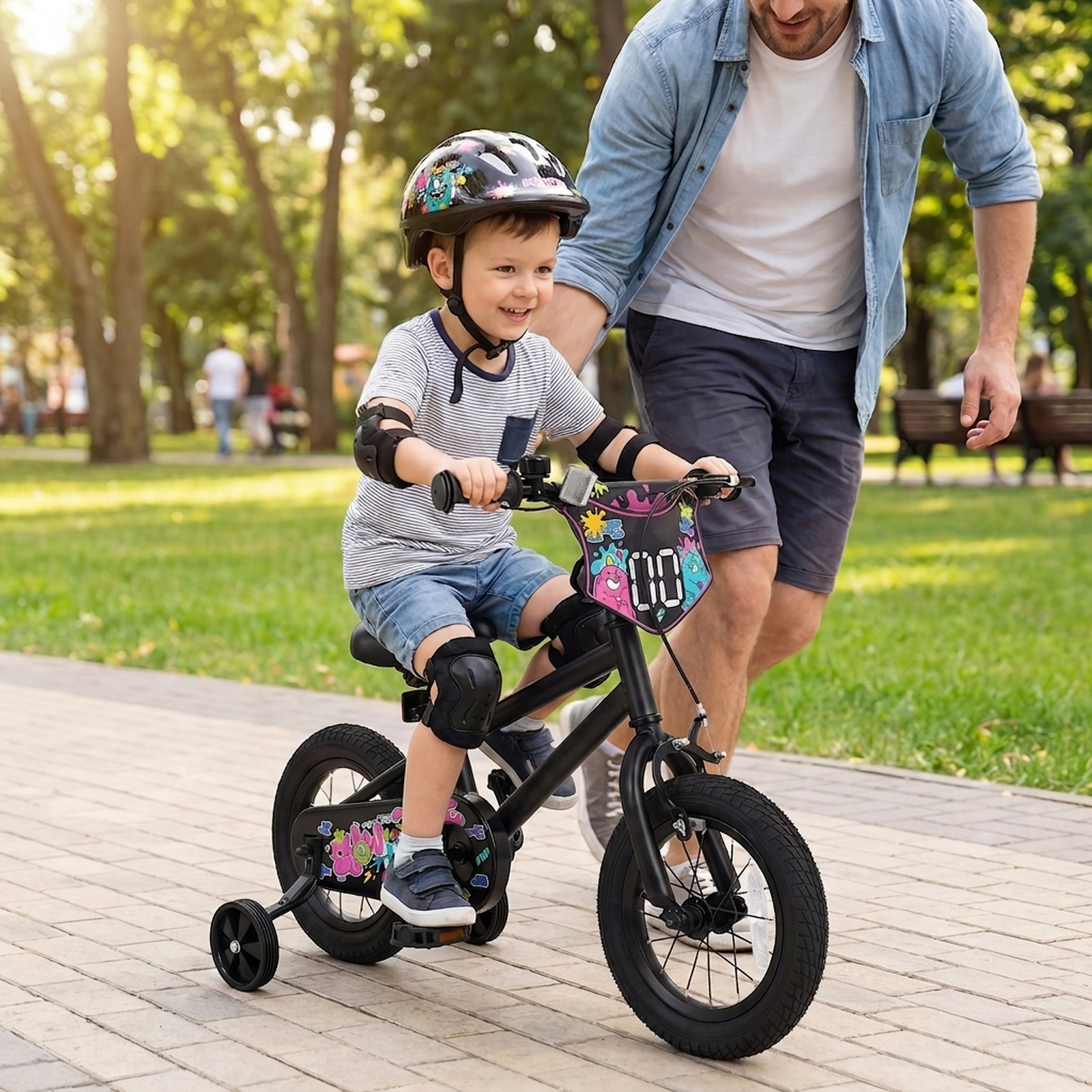 SUGIFT 12-Inch Kids Bike with Training Wheels 110-lb Capacity Ages 3-4 Years 36-in Frame Adjustable Saddle Black 1-Piece