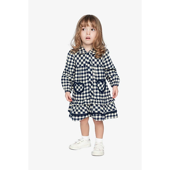 Deux par Deux Girls Frilled Gingham Print Shirt Dress
