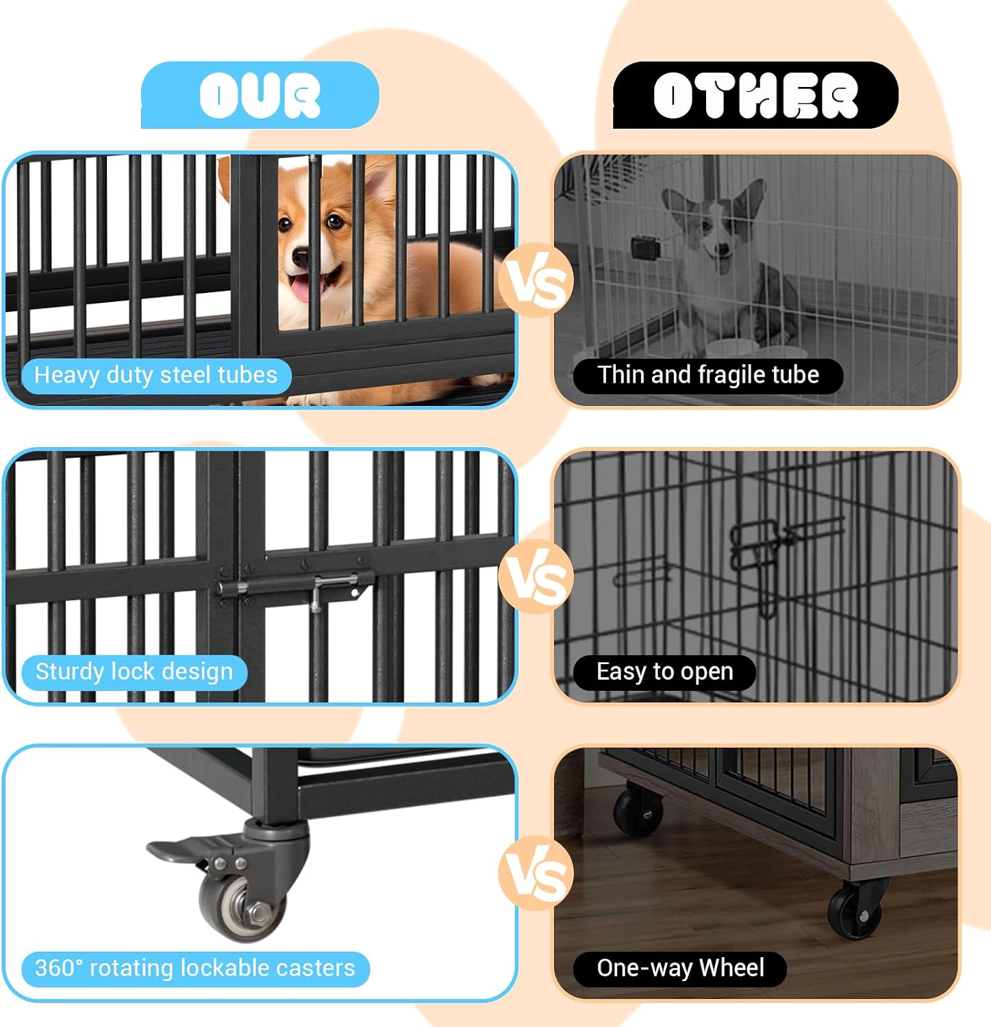 37 Inch Heavy-Duty Foldable Metal Dog Crate, Pet Kennel with Removable Waste Tray