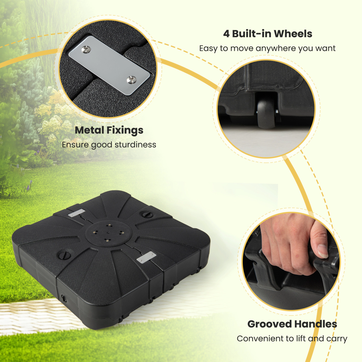 Slickblue Black Fillable Outdoor Umbrella Base with Wheels for Large Cantilever Umbrellas