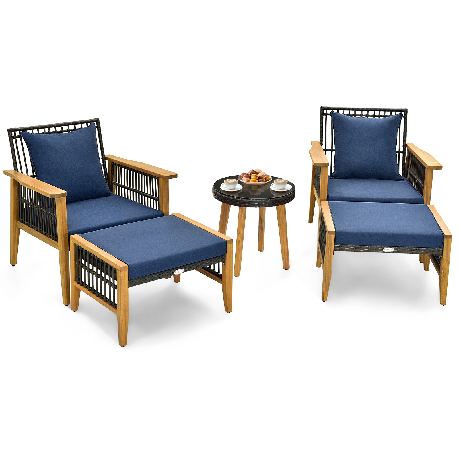 LJG 5 Piece Patio Furniture Set with Coffee Table and 2 Ottomans