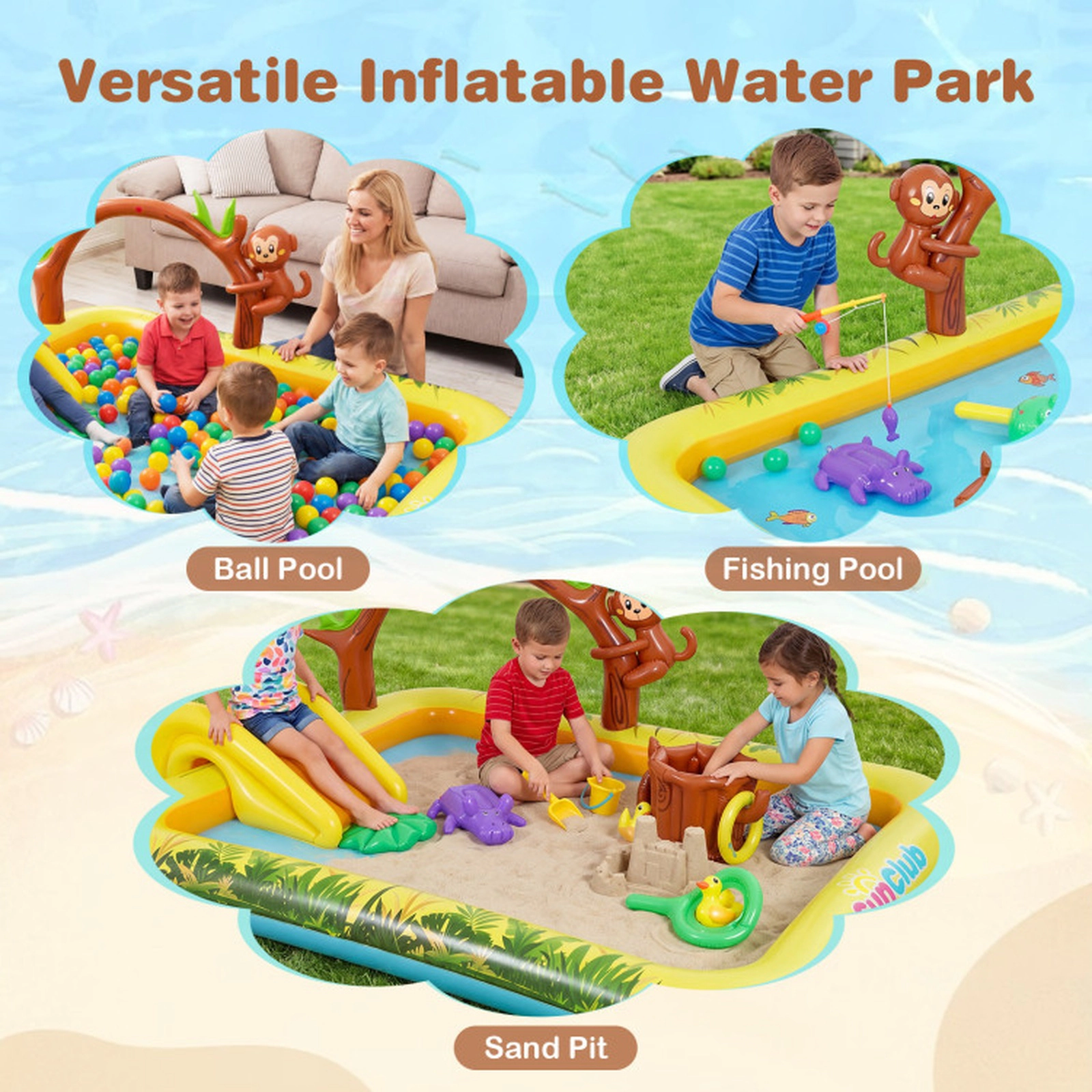 SUGIFT Slide Monkey Sprinkler and Water Toys Kids Inflatable Animal Spray Pool