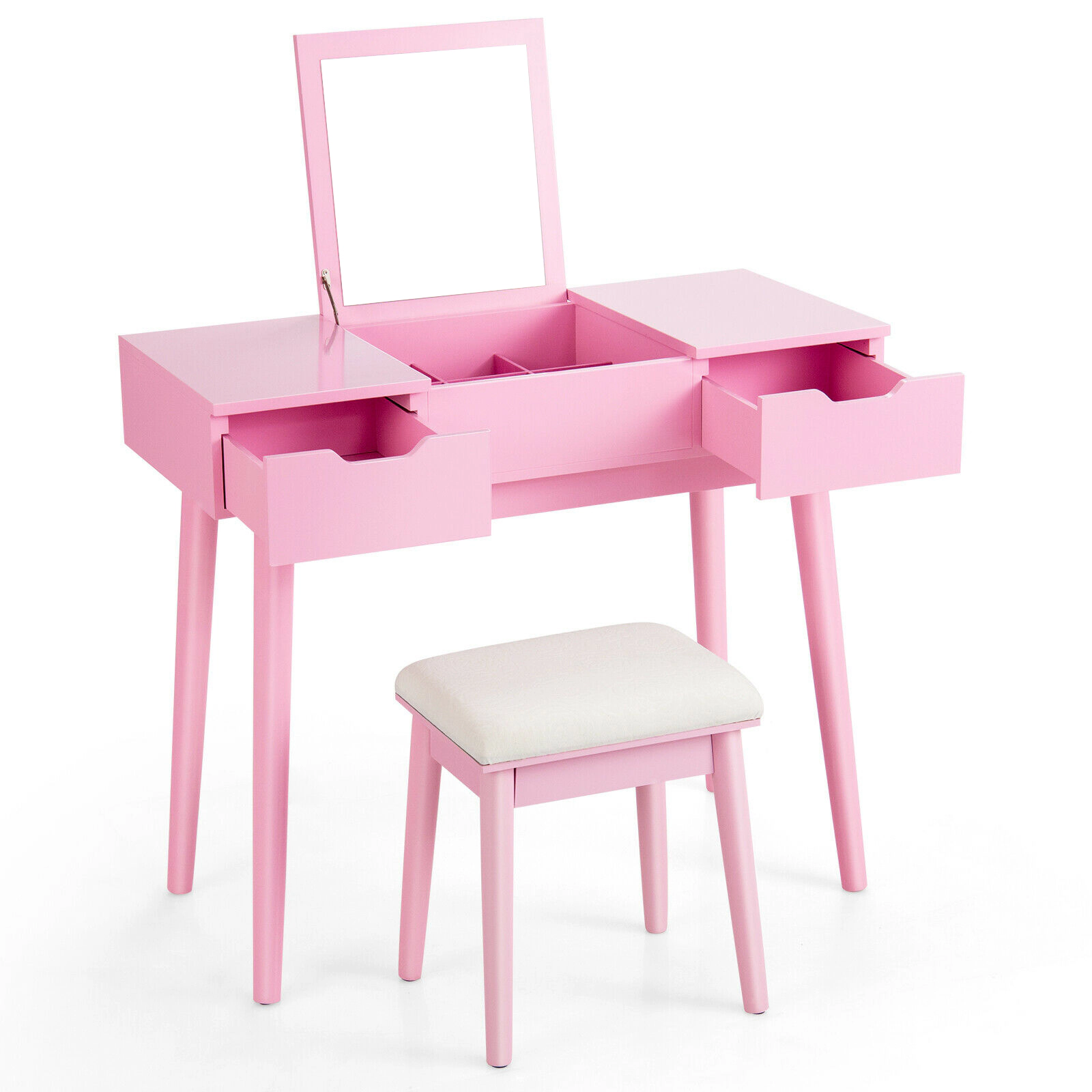 LJG Makeup Vanity Table Set with Flip Top Mirror and 2 Drawers