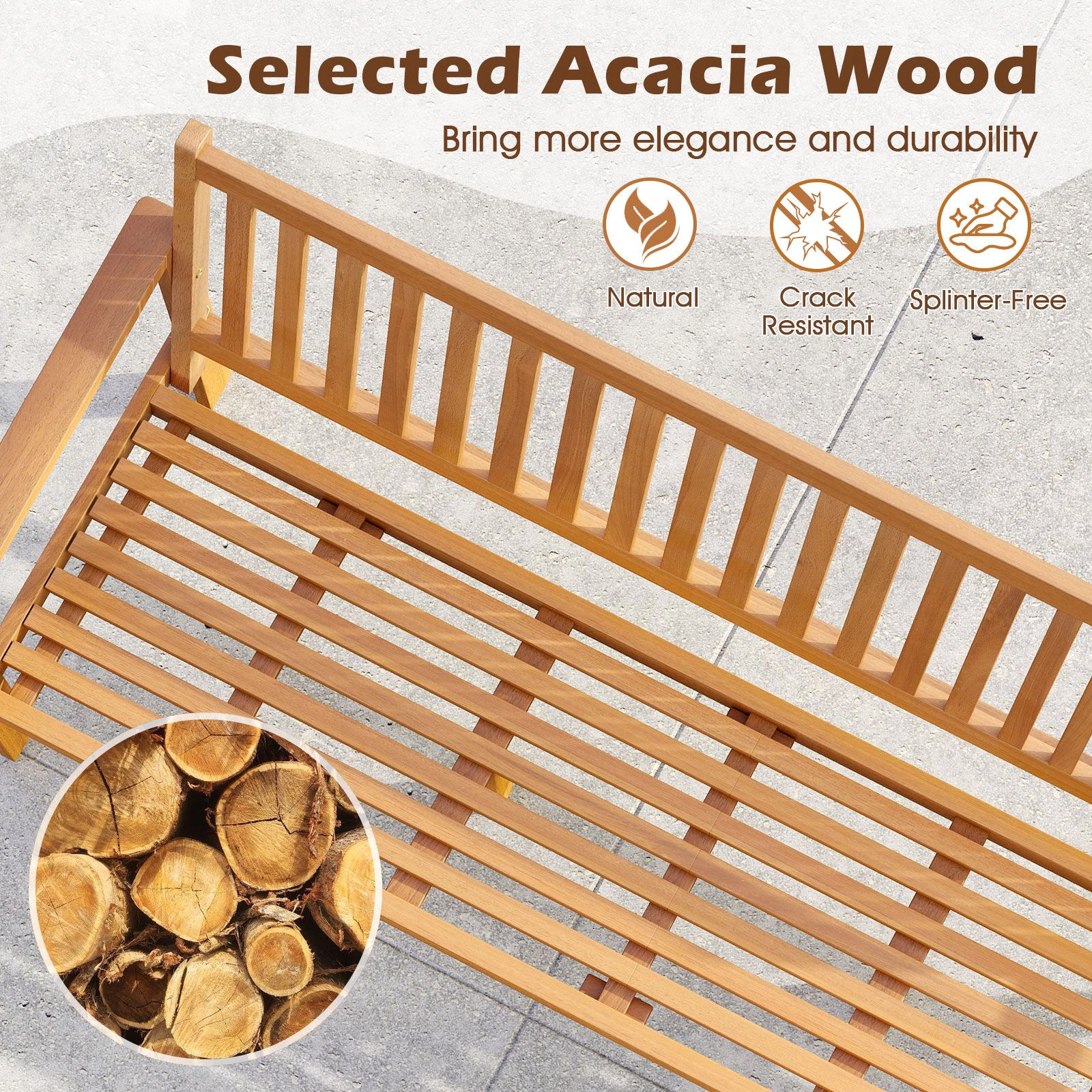 SlickBlue Patio Garden Bench with Removable Cushion for Porch, Backyard and Balcony