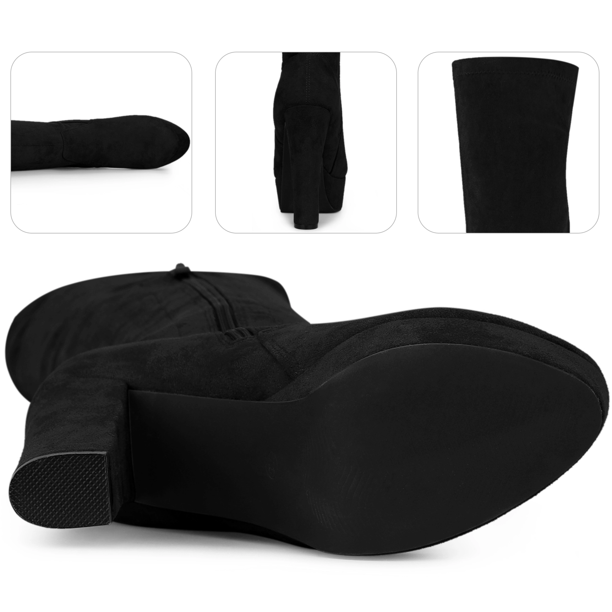 BLISSFUL STEP Women's Platform Chunky Heel Over the Knee Thigh High Boots
