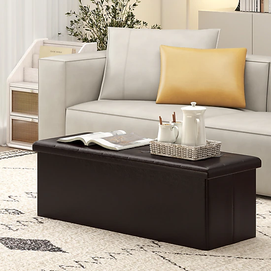 LJG 43 Inches Folding Storage Ottoman Bench Foot Rest Stool End of Bed ...