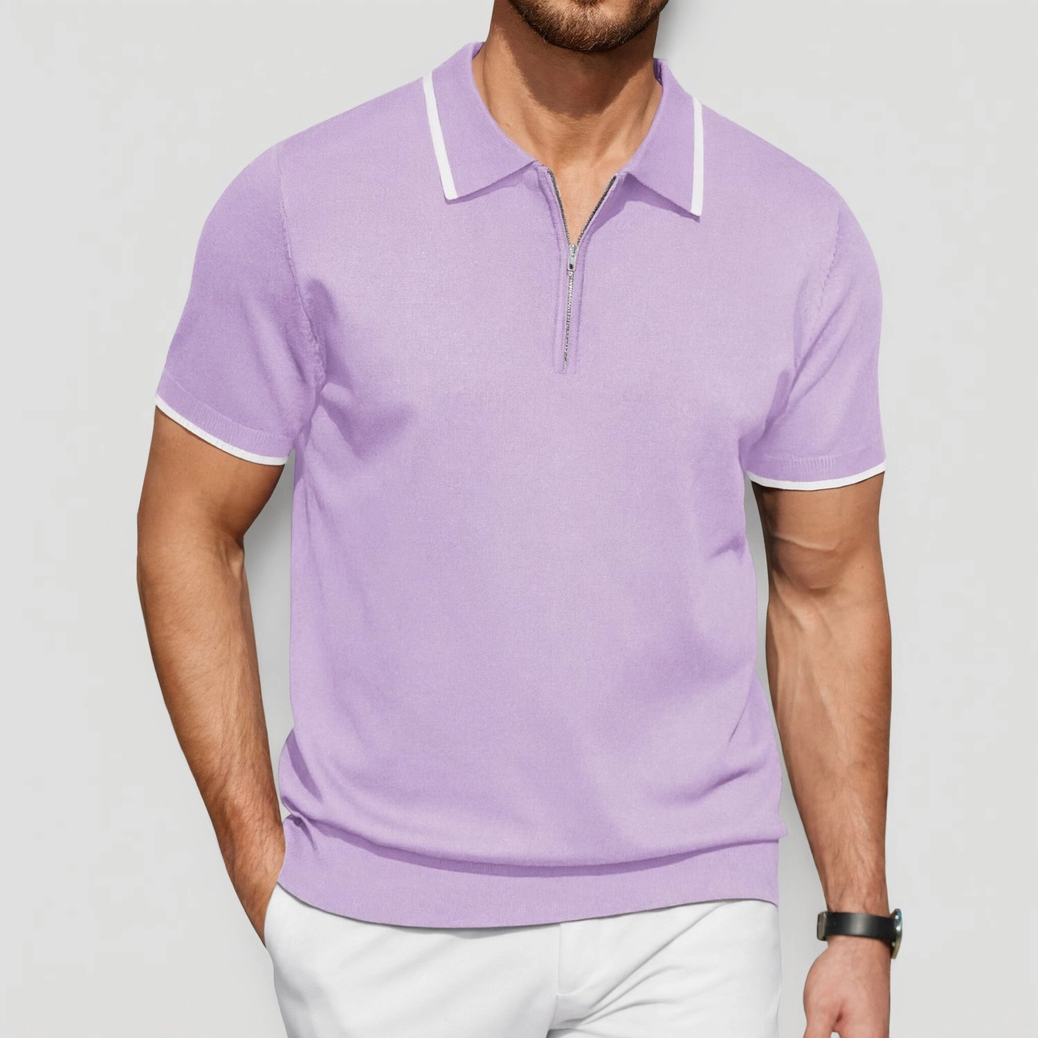COOFANDY Short Sleeve Polo Shirts Summer Half Zip Collar Ribbed Casual Tops