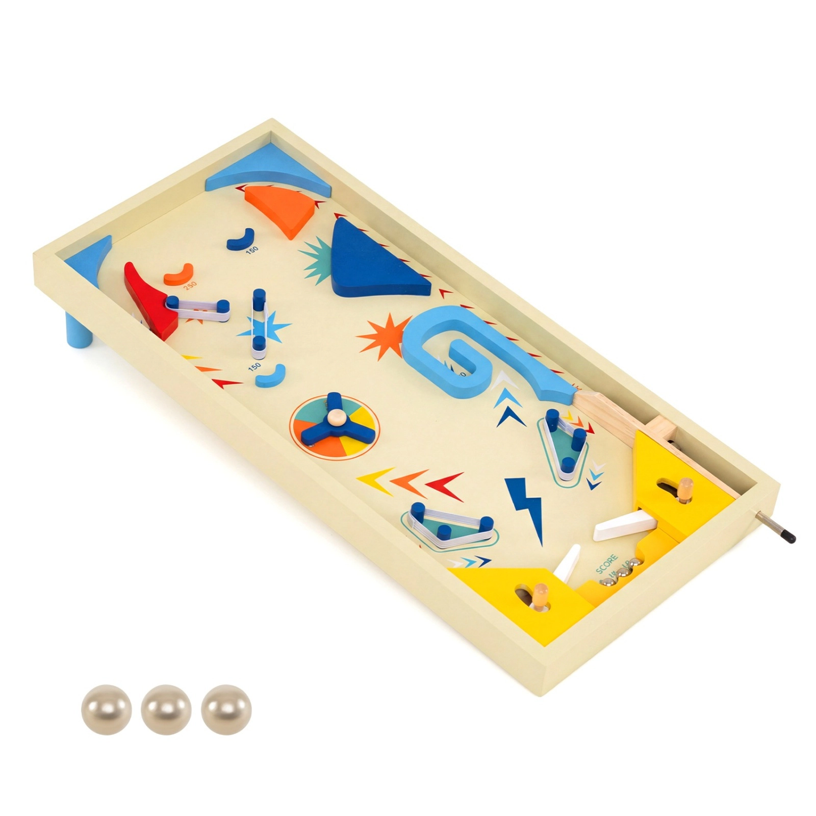 SUGIFT Wooden Pinball Machine Interactive Tabletop Game with 3 Metal Spheres 22-in MDF Frame Ages 8+ Colorful