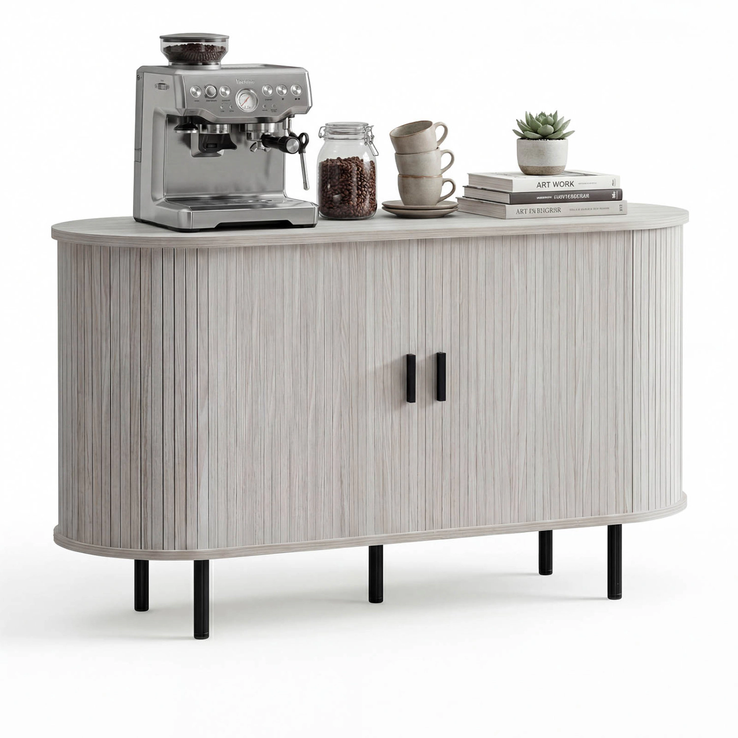 LJG 47 Inch Fluted Sideboard Buffet Cabinet with Tambour Sliding Doors and Metal Legs