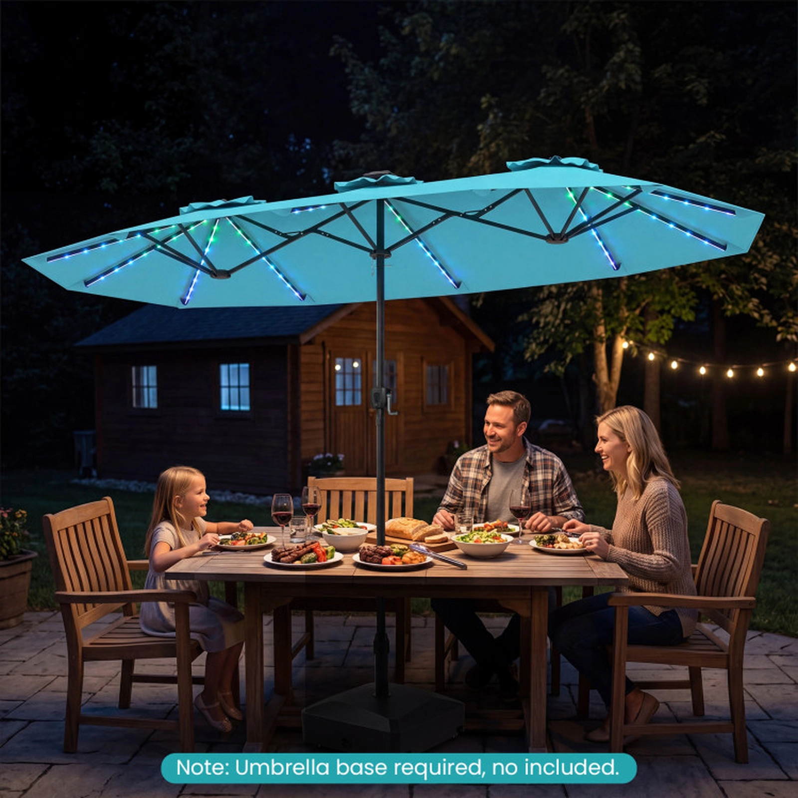 SUGIFT Color-Changing Solar LED Double-Sided Patio Umbrella 13 x 7-in Canopy Turquoise
