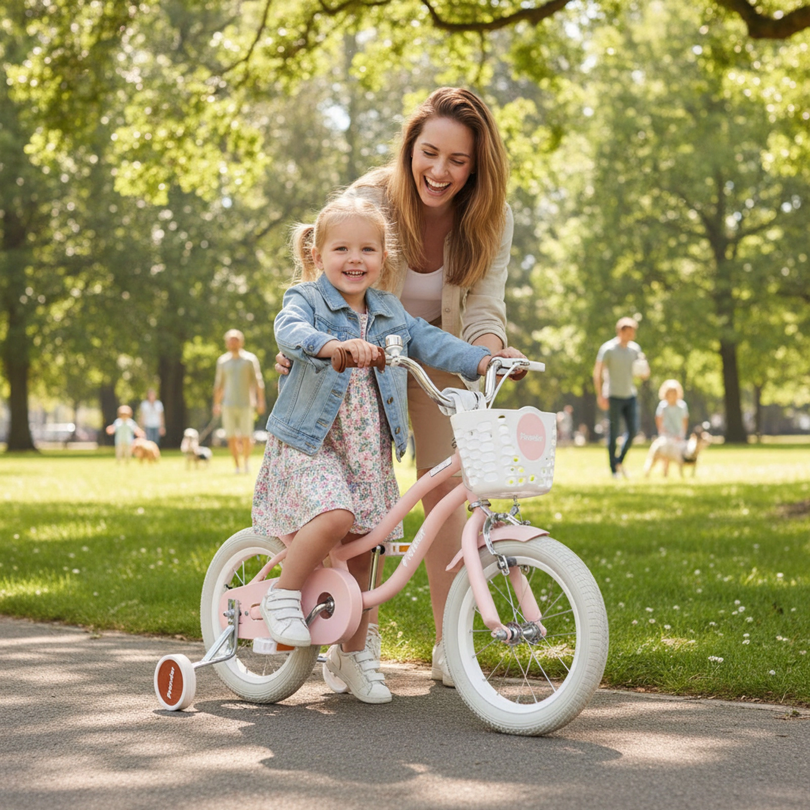 14-in Girls Bike with Training Wheels Removable Basket and Coaster Brake for Ages 3-5 Air Tires Kids Bicycle