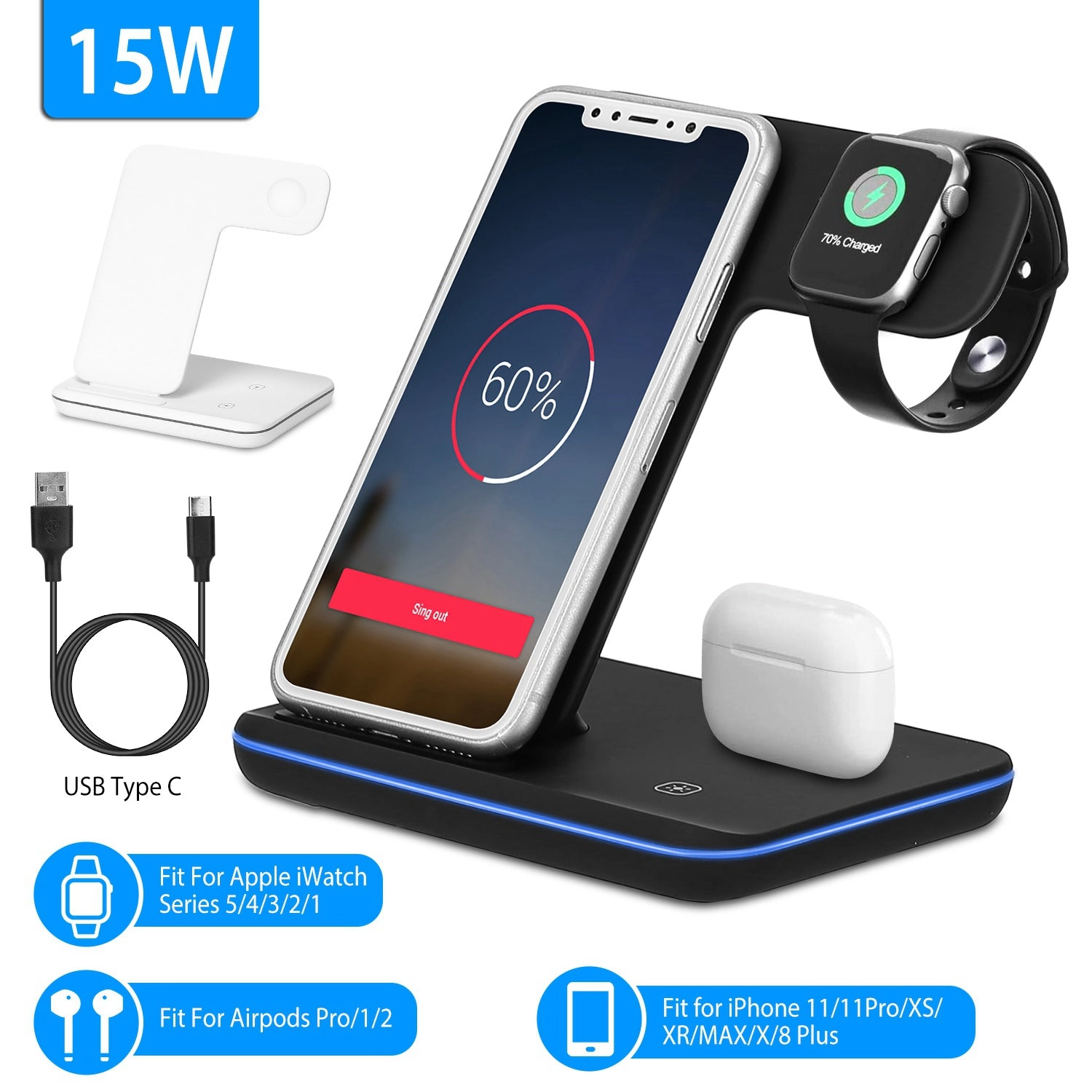 GBruno 3-in-1 Fast Wireless Charging Station