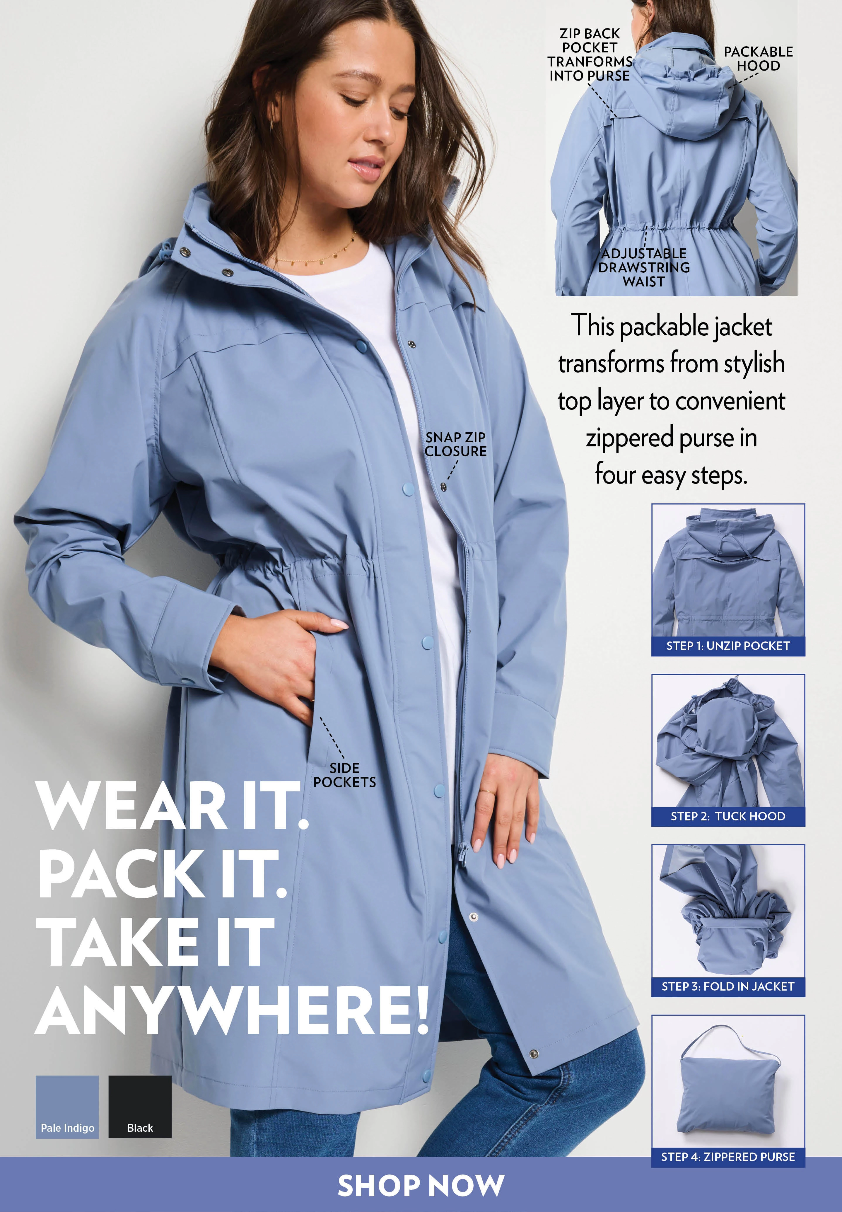 Woman Within Plus Self-Packable Hooded Raincoat