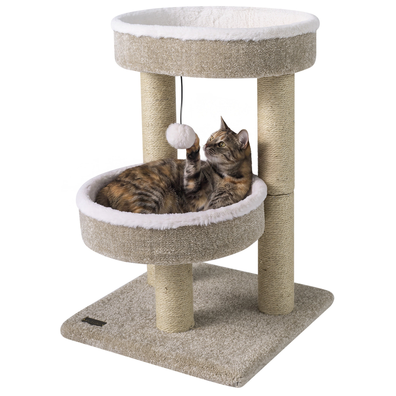LJG 24" Cat Tower with 2 Plush Perches Scratching Posts and Dangling Ball