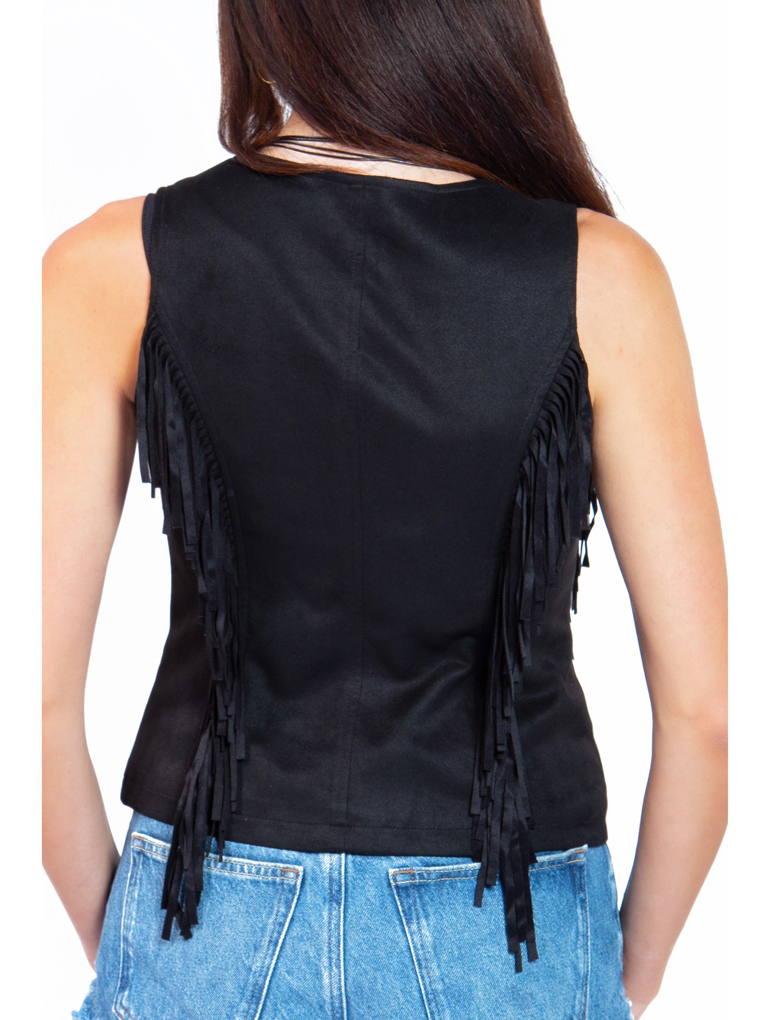 JESS by Meiko Women's Faux Suede Fringe Button Front Western Vest