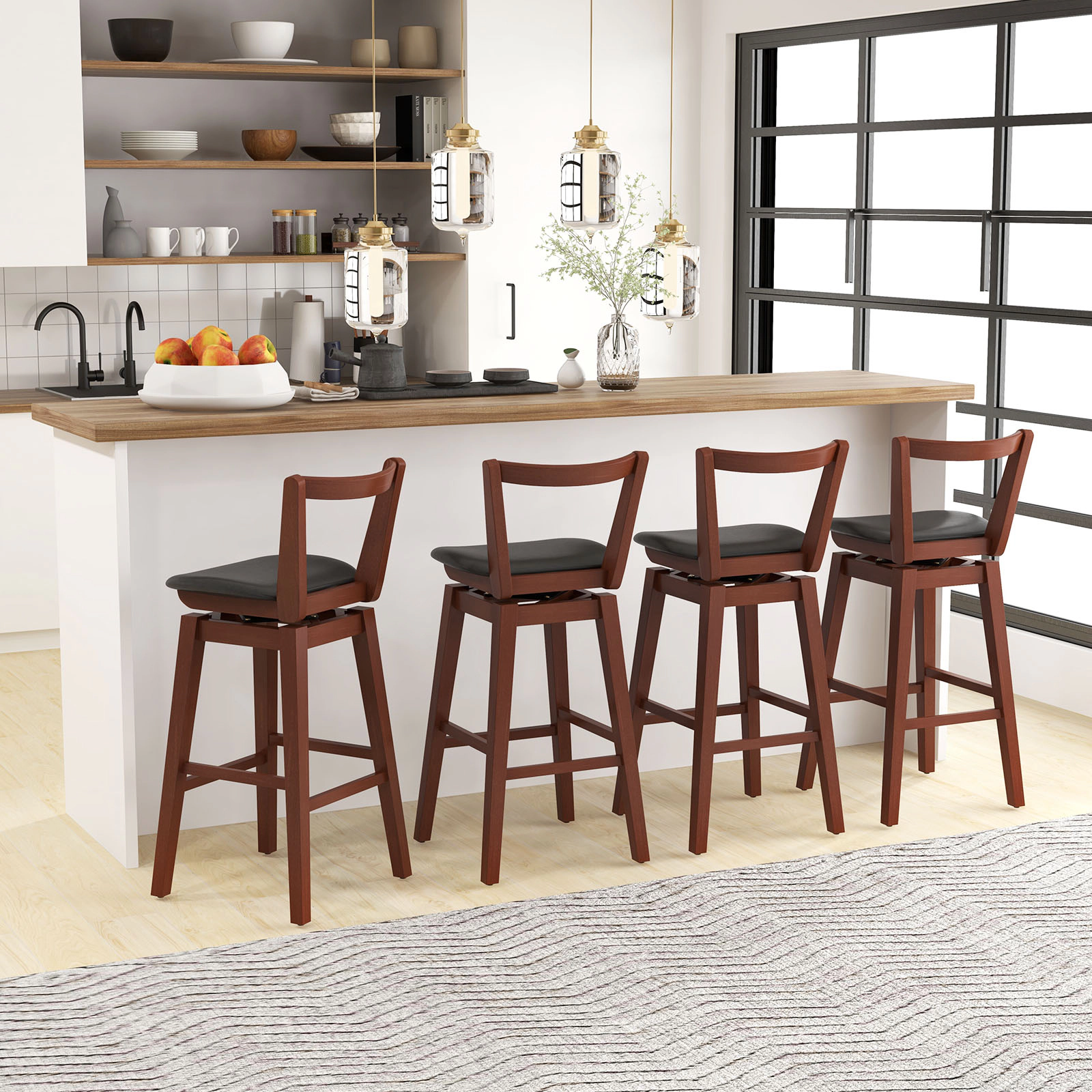 LJG Swivel Upholstered PU Leather Stool with Backrest and Cushioned Seat-30.5 Inches