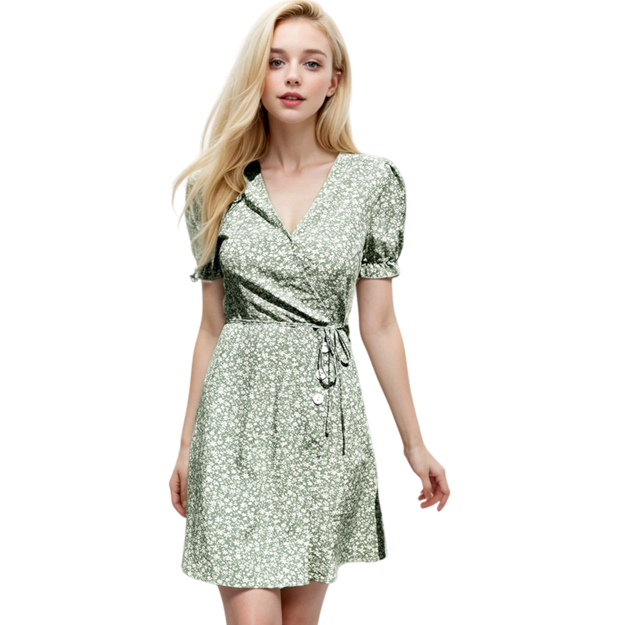 Anna-Kaci Women's Puff Sleeve Wrap Dress