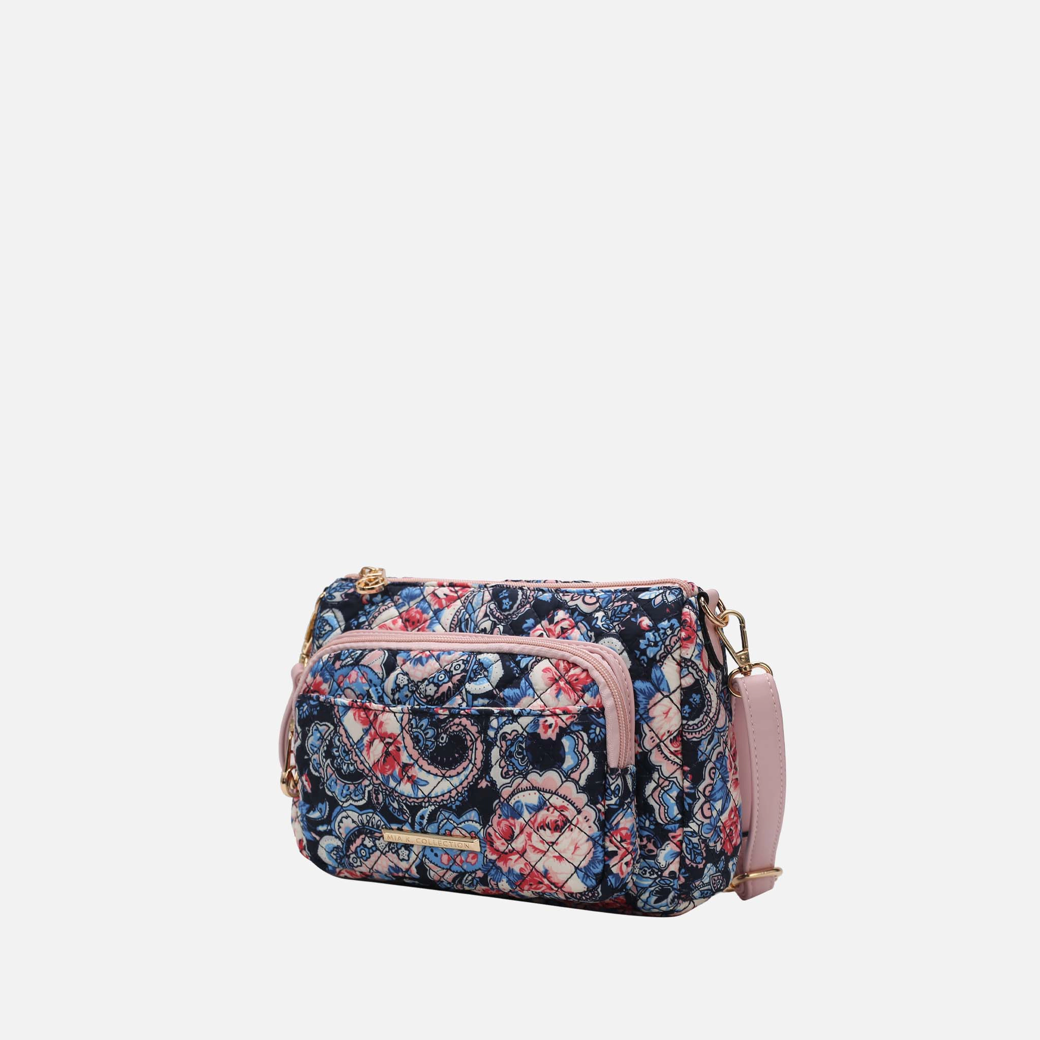 MKF Collection by Mia K.  Rosalie Shoulder Bag - Quilted Botanical Cotton with Adjustable Vegan Leather Crossbody Strap