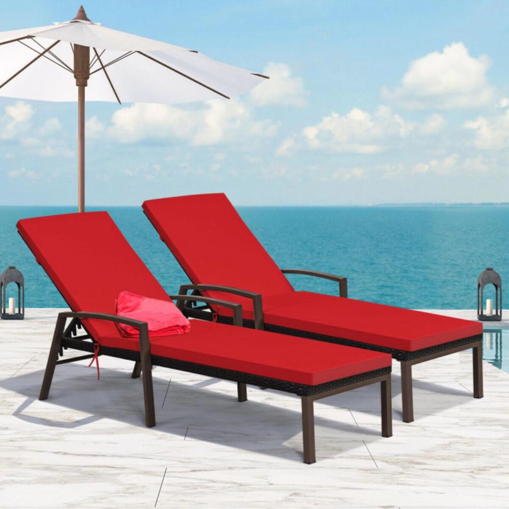 Hivvago 2 Pieces Patio Rattan Adjustable Back Lounge Chair With Armrest And Removable Cushions