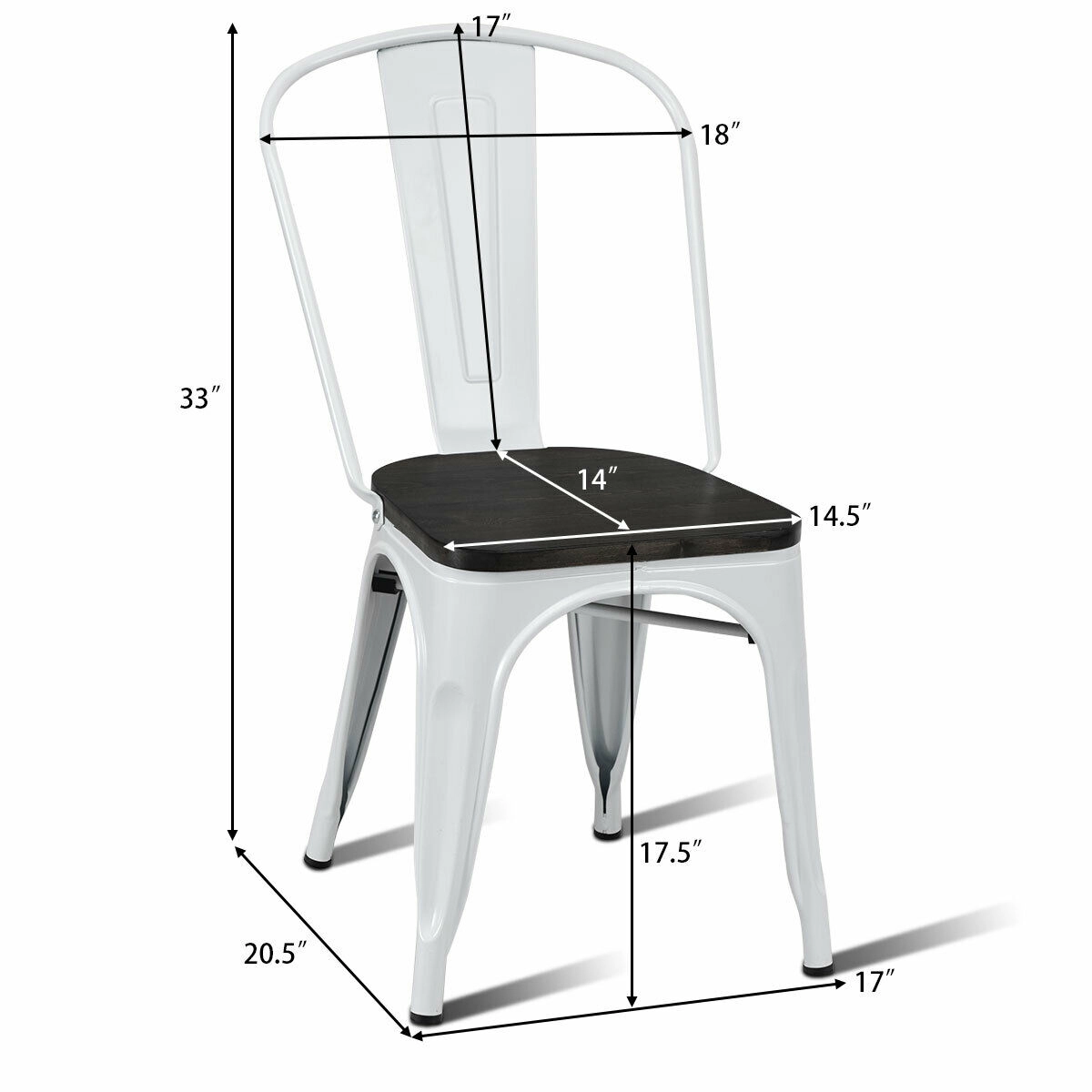 LJG 4 Pieces Tolix Style Metal Dining Side Chair Stackable Wood Seat