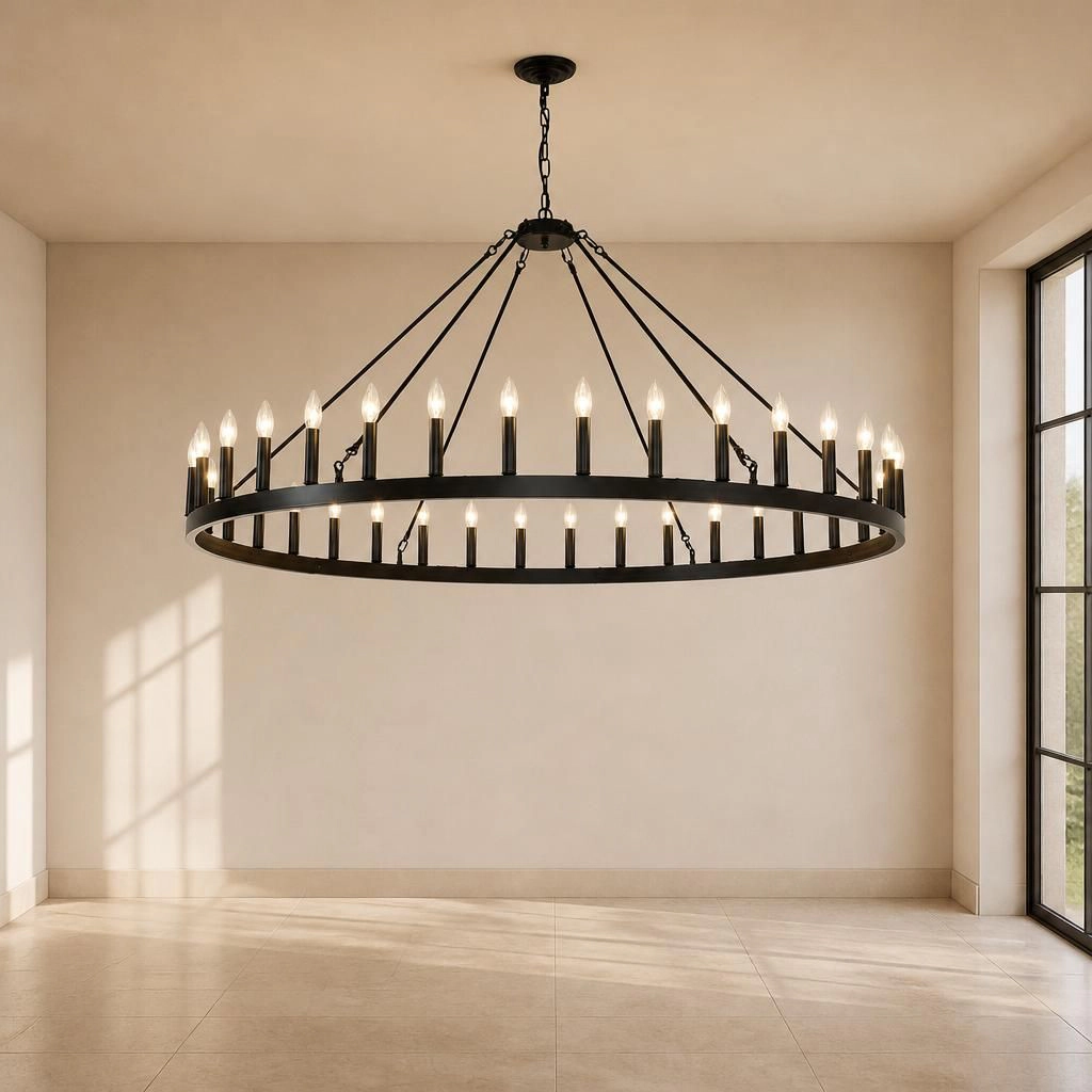 ELEMENT ACE Round Iron Frame Hanging Ceiling Chandelier