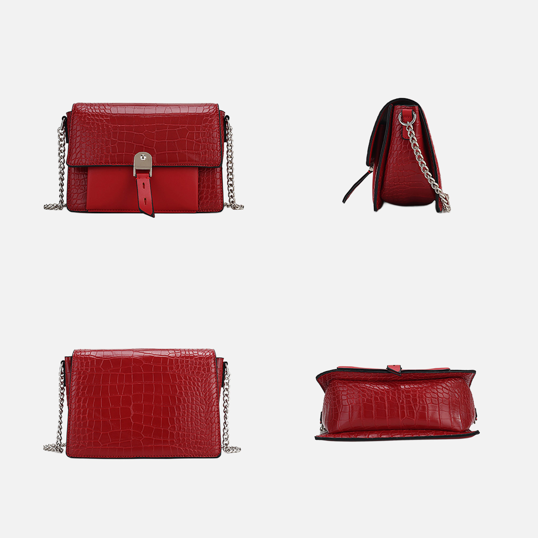 Mia K Collection Hope Shoulder Bag - Crocodile-Embossed Vegan Leather, Silver Chain Strap