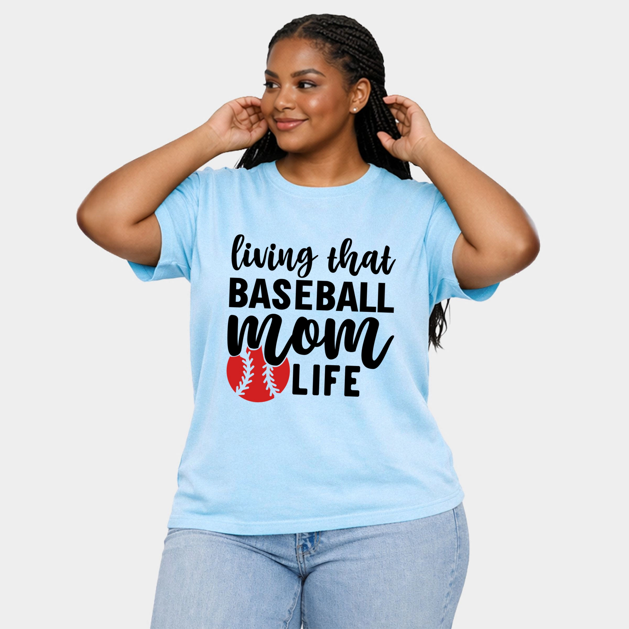 Simply Sage Market - Living That Baseball Mom Life With Ball Women's Plus Sized Garment Dyed Graphic T-Shirt