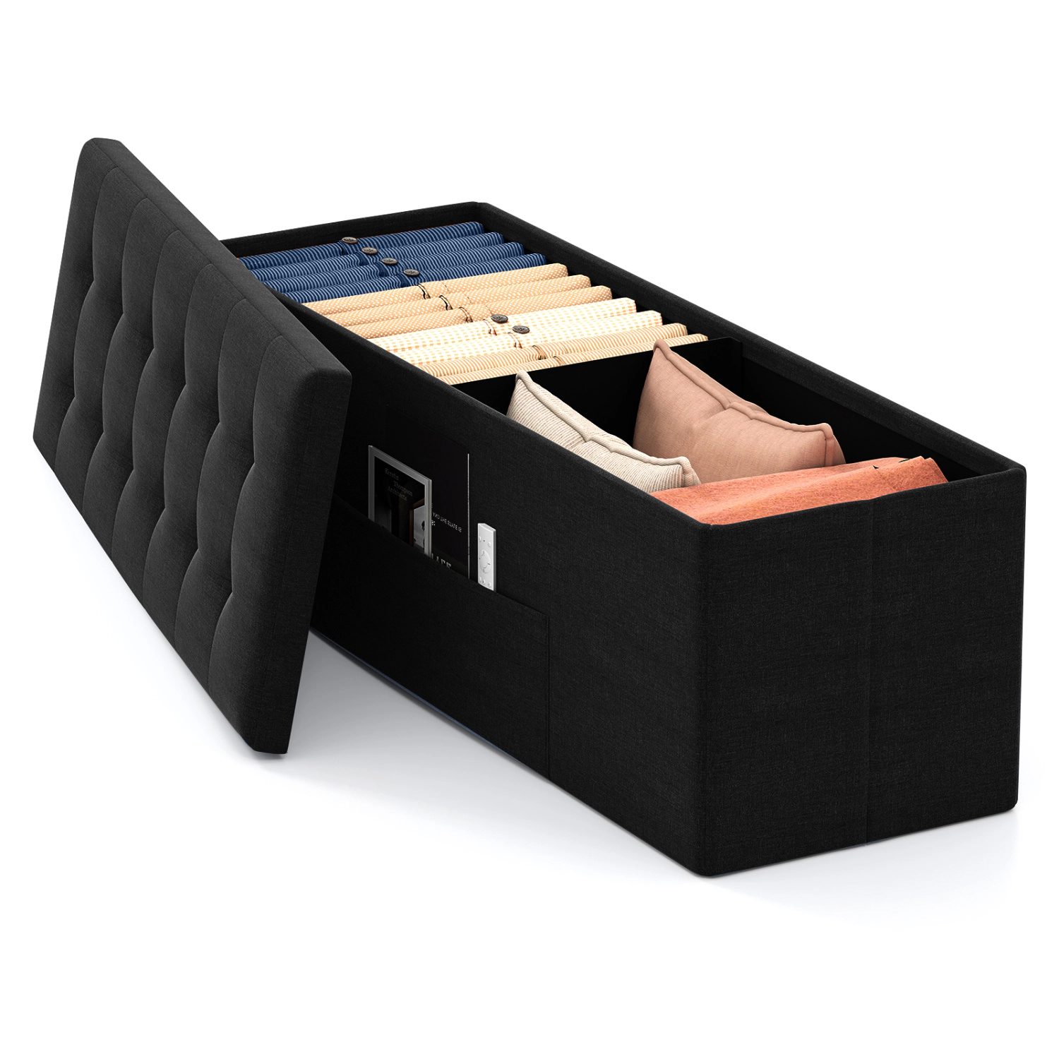 Glintex 43-Inch Linen Folding Storage Bench with 660-Lb Capacity and Divider