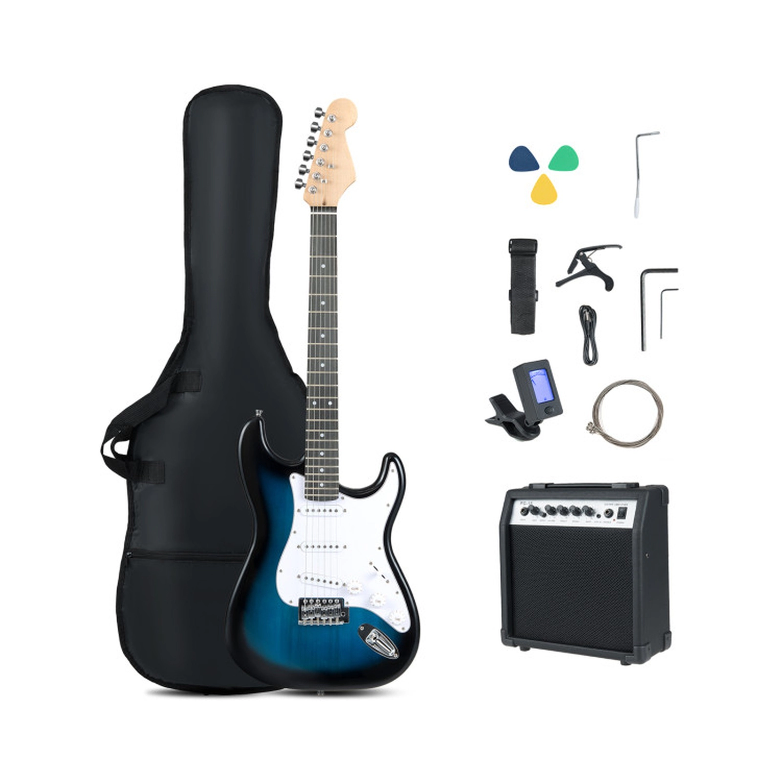 SUGIFT Blue 39-in Full Size Electric Guitar with 15W Amplifier Gig Bag Strap and Digital Tuner 8.2-ft Cable