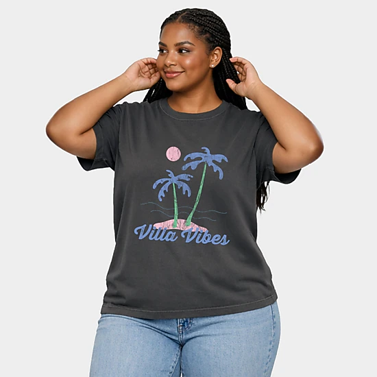 Simply Sage Market - Women's Plus Garment Dyed Tee - Villa Vibes Palm Tree