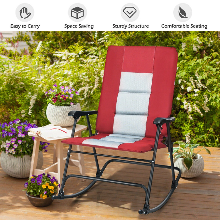 Hivvago Foldable Rocking Padded Portable Camping Chair with Backrest and Armrest