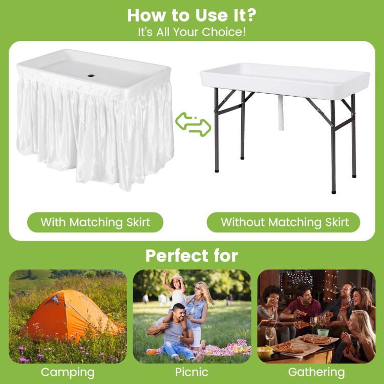 SUGIFT 4-Ft White Party Ice Folding Table with Ice Bucket 48-in W 24-in D 32.5-in H 440-lb Tabletop Capacity