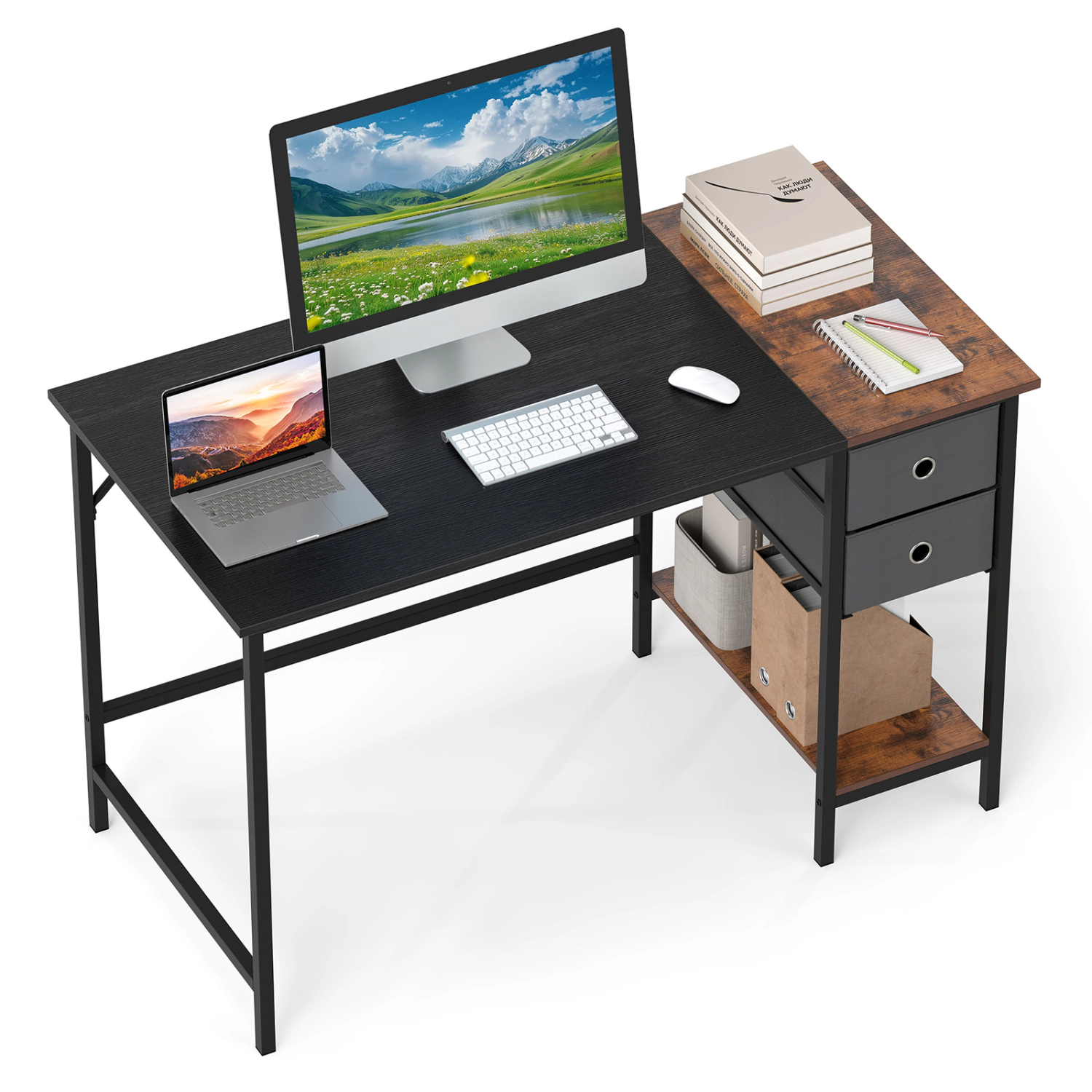 LJG 48 Inch Computer Desk with 2 Fabric Drawers Industrial Home Office