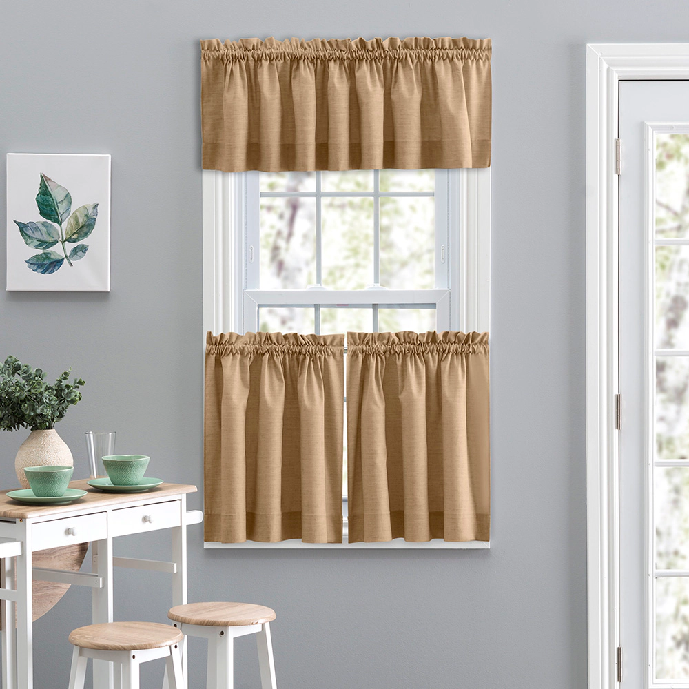 Ellis Lisa Solid Color Poly Cotton 1.5" Rod Pocket Duck Fabric Stylish Tailored Valance 58"x15" Tan