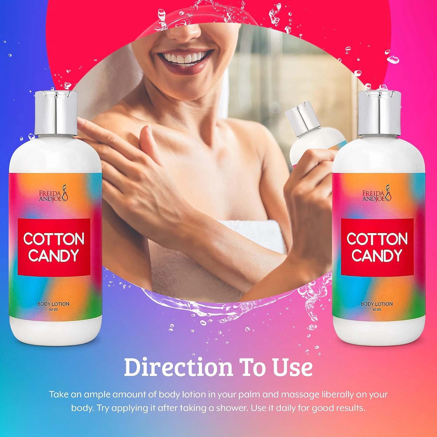 Freida and Joe Womens Cotton candy Fragrance Deep Moisturizing Body Lotion in 10oz Bottle