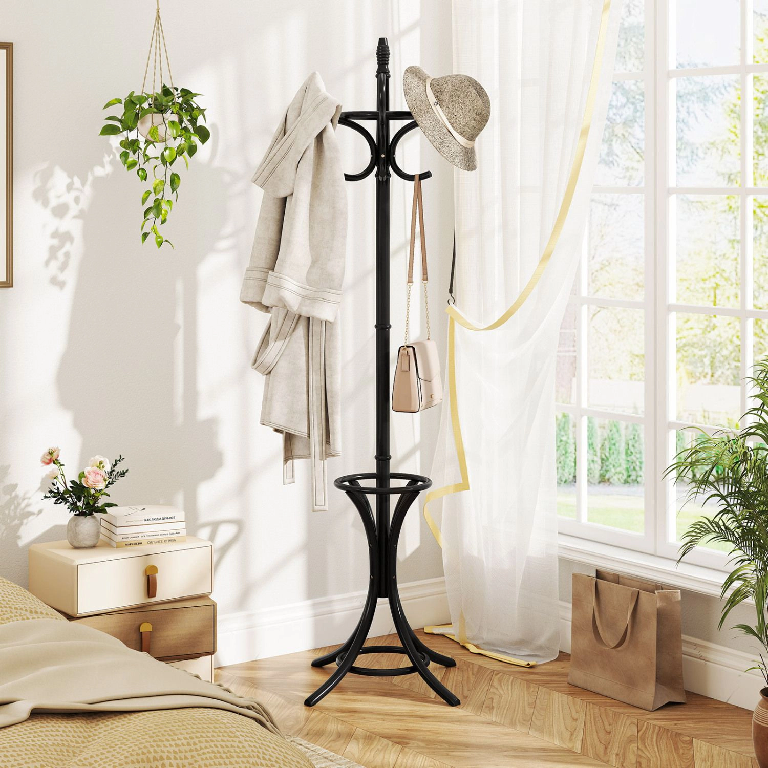 SlickBlue Freestanding Coat Rack with Hooks for Entryway Storage