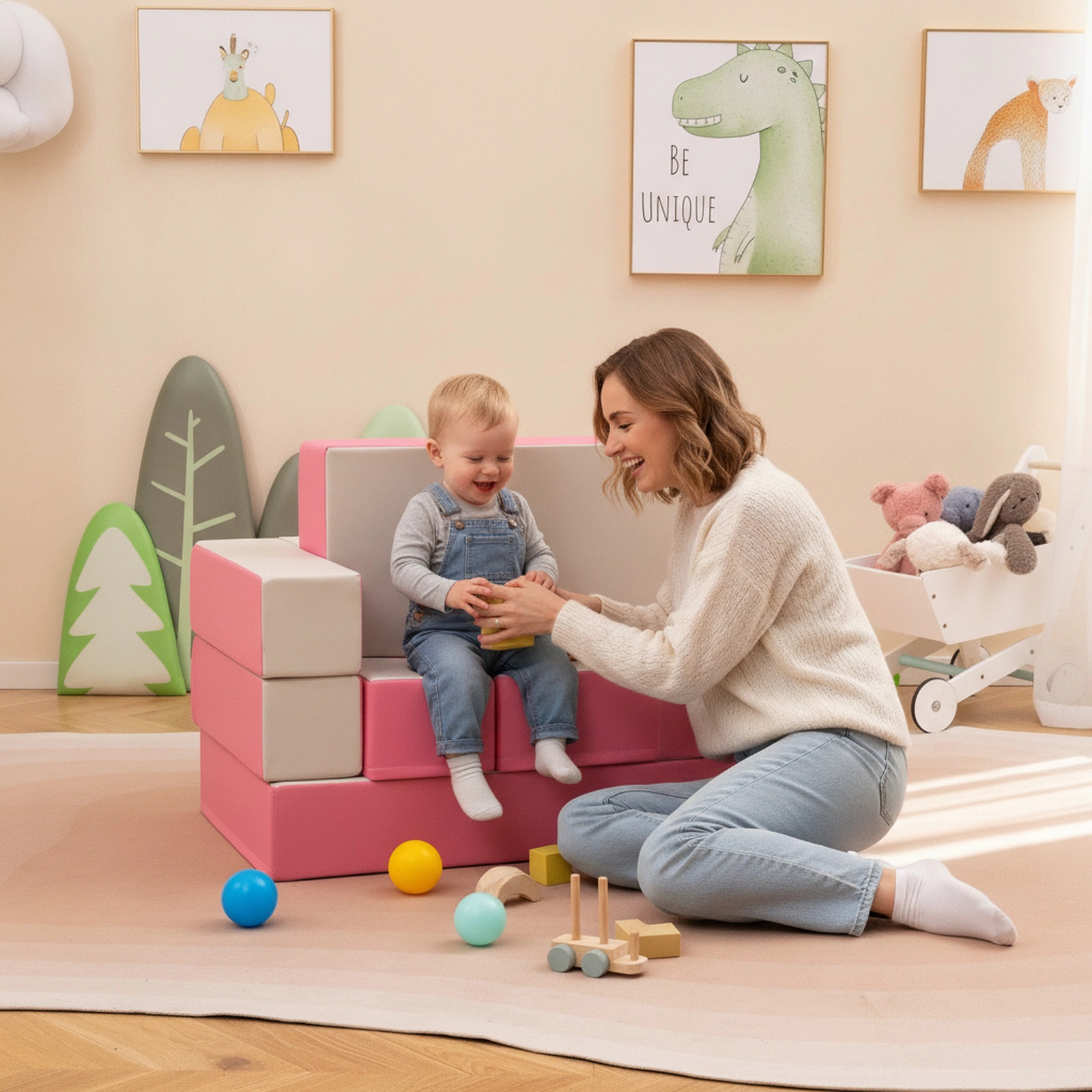 SUGIFT Pink Foam Climbing Blocks for Toddlers, 8-Piece Indoor Soft Play Set