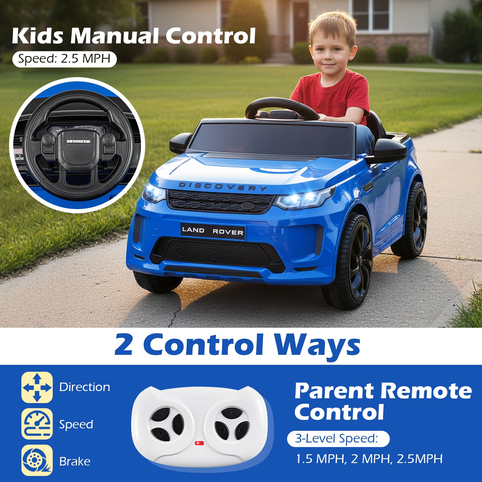 SUGIFT Licensed Land Rover Kids Ride-On Car 12V Battery Powered Kids Electric Car 66-lb Seat Capacity Ages 3+ Navy
